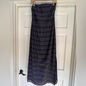 Theory Strapless Nautical Navy Stripe Maxi Dress Size 6 $230 Rare!! Side slit